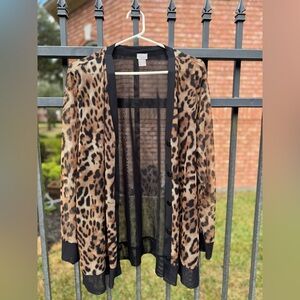 Chico's Animal Print Cardigan with Black Trim